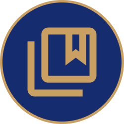 Gold book with bookmark icon on dark blue background